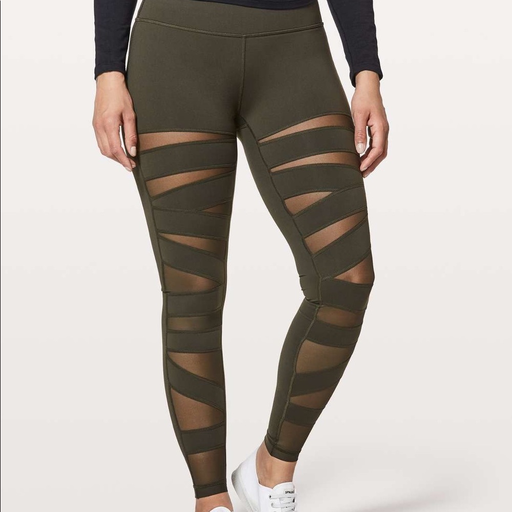 LULULEMON  SZ 2 Olive Mesh Tech Tights